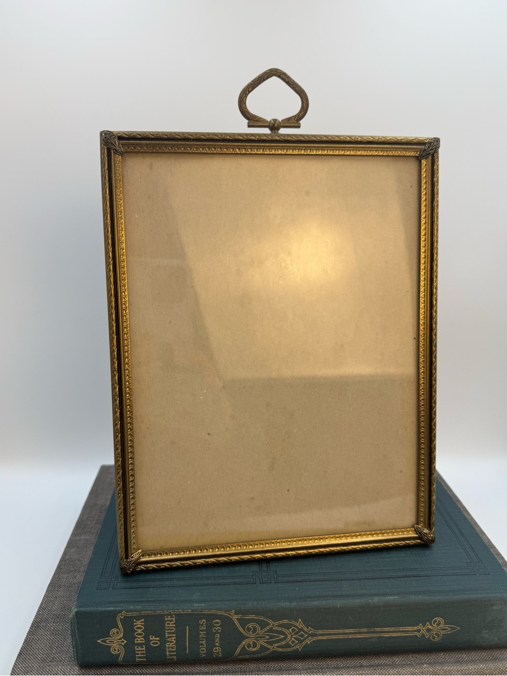 Antique Rustic Gold Metal Filigree Photo Picture Frame Ornate Hook Hanging